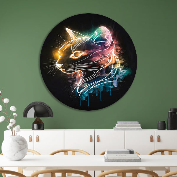 Minimalistische kleurrijke kat in Art Nouveau-stijl aluminium muurcirkel