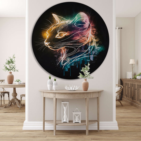 Minimalistische kleurrijke kat in Art Nouveau-stijl aluminium muurcirkel
