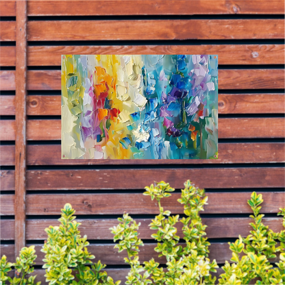 Abstract kleurrijk schilderij met bloemenmotief tuinposter