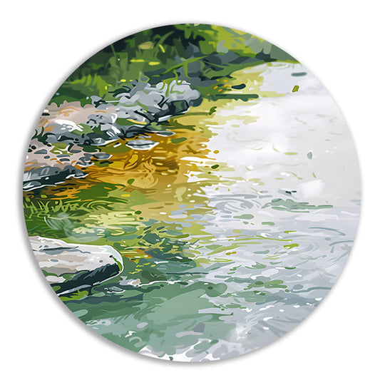 Impressionistisch schilderij van een rivier aluminium muurcirkel