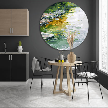 Impressionistisch schilderij van een rivier aluminium muurcirkel