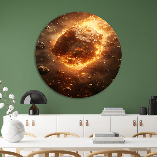 Vurige Meteoor Scheert Door Kosmos aluminium muurcirkel