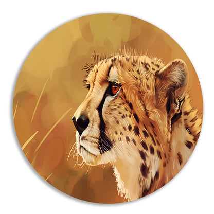Realistisch schilderij van een majestueuze cheetah aluminium muurcirkel