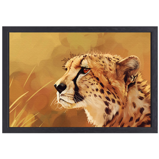 Realistisch schilderij van een majestueuze cheetah canvas met baklijst