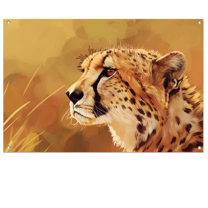 Realistisch schilderij van een majestueuze cheetah tuinposter