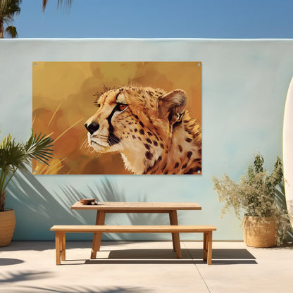 Realistisch schilderij van een majestueuze cheetah tuinposter