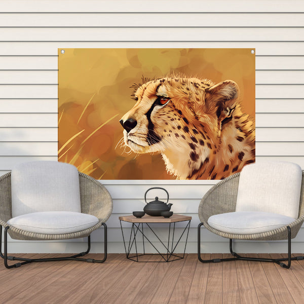 Realistisch schilderij van een majestueuze cheetah tuinposter