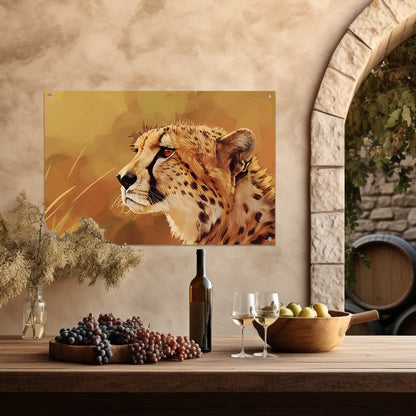 Realistisch schilderij van een majestueuze cheetah tuinposter