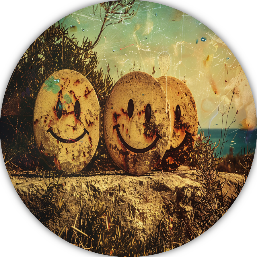 Glimlachende Stenen Graffiti aluminium muurcirkel