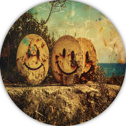 Glimlachende Stenen Graffiti aluminium muurcirkel