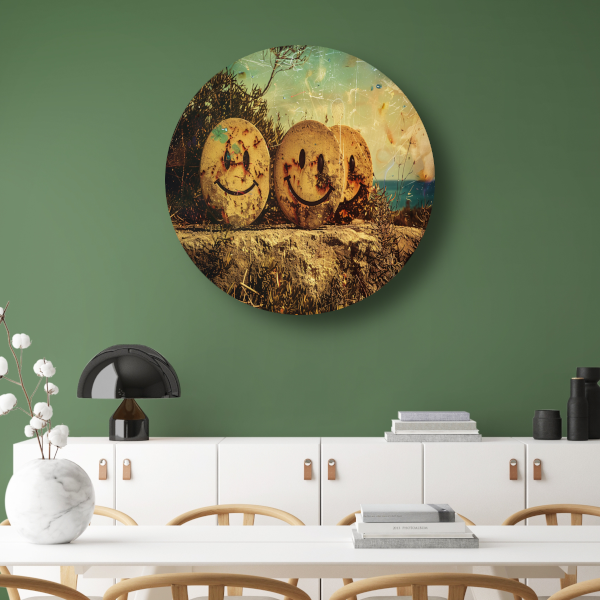 Glimlachende Stenen Graffiti aluminium muurcirkel