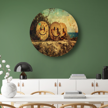 Glimlachende Stenen Graffiti aluminium muurcirkel