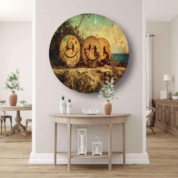 Glimlachende Stenen Graffiti aluminium muurcirkel