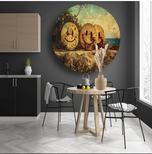 Glimlachende Stenen Graffiti aluminium muurcirkel