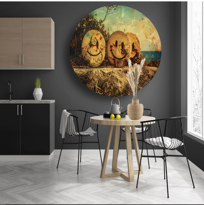 Glimlachende Stenen Graffiti aluminium muurcirkel