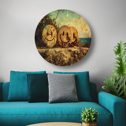 Glimlachende Stenen Graffiti aluminium muurcirkel