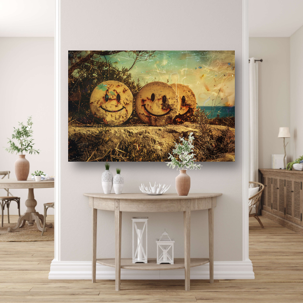 Glimlachende Stenen Graffiti canvas met baklijst