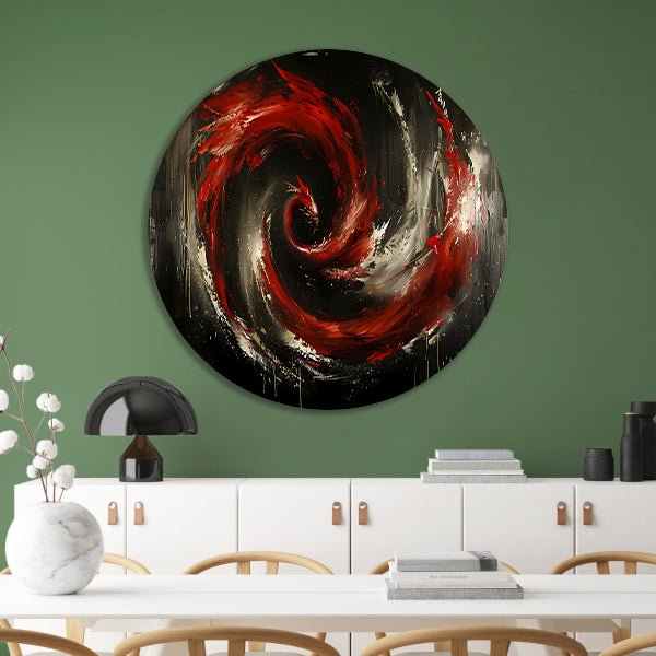 Dynamische abstracte werveling in rood en zwart forex muurcirkel