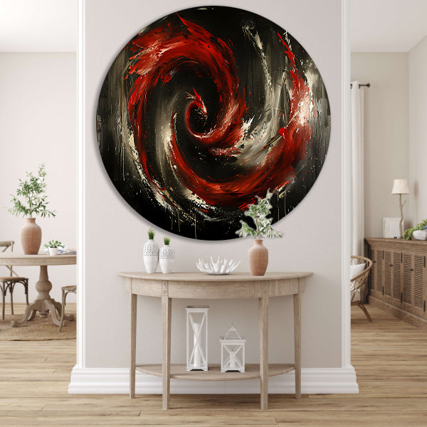 Dynamische abstracte werveling in rood en zwart forex muurcirkel
