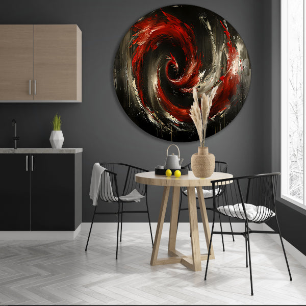 Dynamische abstracte werveling in rood en zwart forex muurcirkel