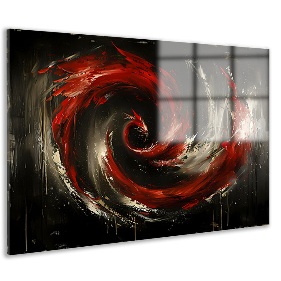 Dynamische abstracte werveling in rood en zwart acrylglas