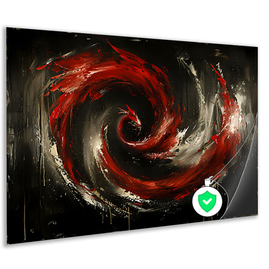 Dynamische abstracte werveling in rood en zwart poster
