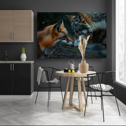 Vos en wolf neus aan neus schilderij poster