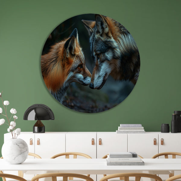 Vos en wolf neus aan neus schilderij forex muurcirkel