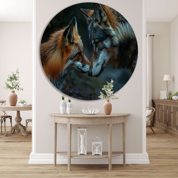 Vos en wolf neus aan neus schilderij forex muurcirkel