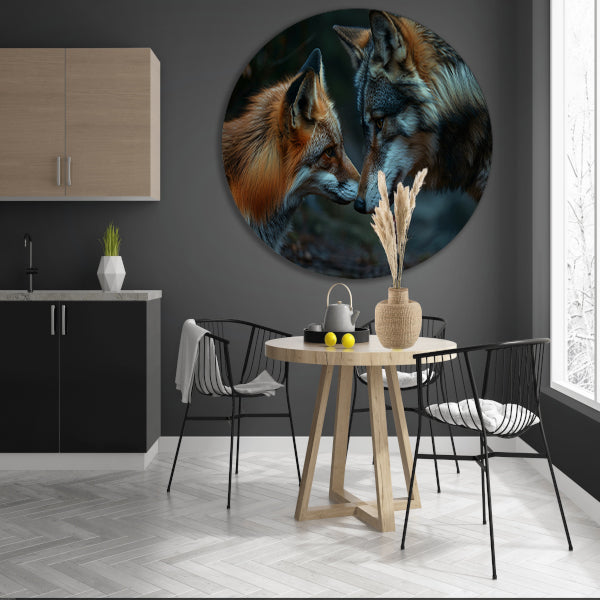 Vos en wolf neus aan neus schilderij forex muurcirkel