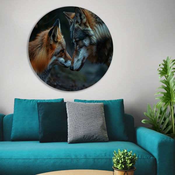 Vos en wolf neus aan neus schilderij forex muurcirkel