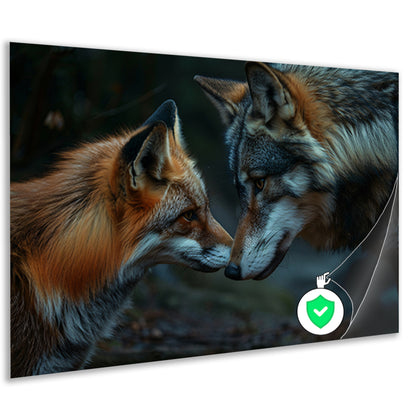 Vos en wolf neus aan neus schilderij poster