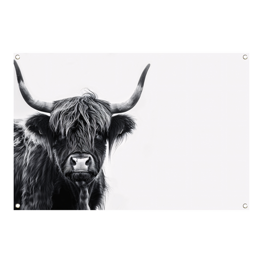 Portret van een Schotse hooglander in zwart-wit tuinposter