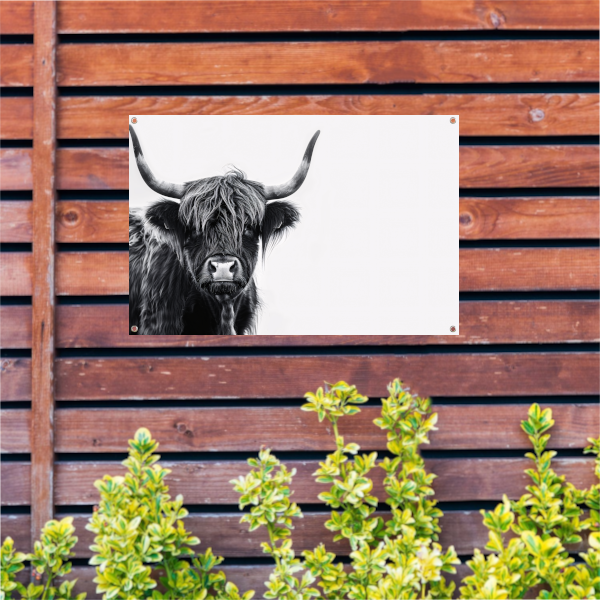 Portret van een Schotse hooglander in zwart-wit tuinposter