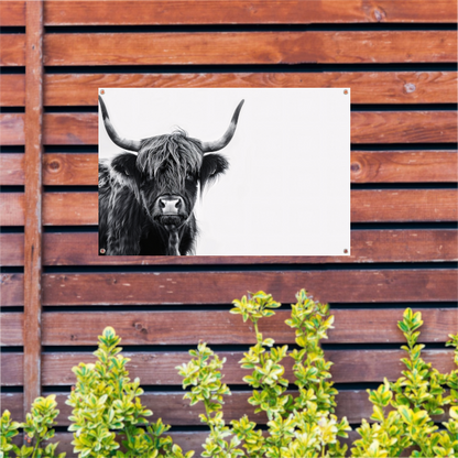 Portret van een Schotse hooglander in zwart-wit tuinposter