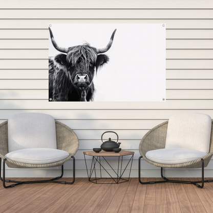 Portret van een Schotse hooglander in zwart-wit tuinposter