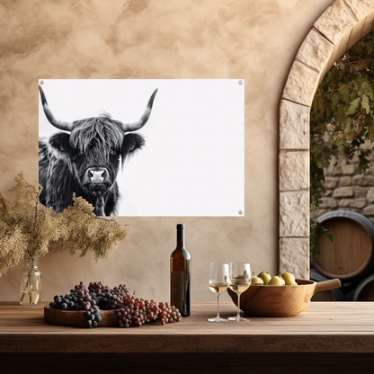 Portret van een Schotse hooglander in zwart-wit tuinposter