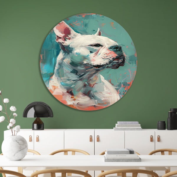 Kleurrijk abstract portret van een hond forex muurcirkel