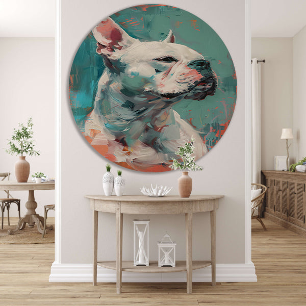 Kleurrijk abstract portret van een hond forex muurcirkel