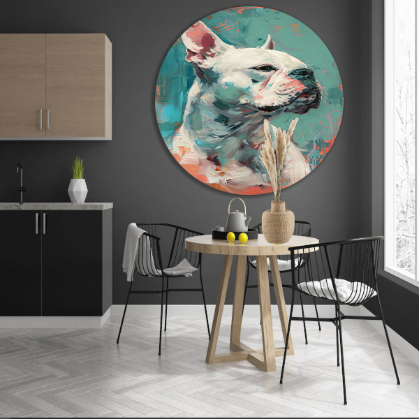 Kleurrijk abstract portret van een hond forex muurcirkel