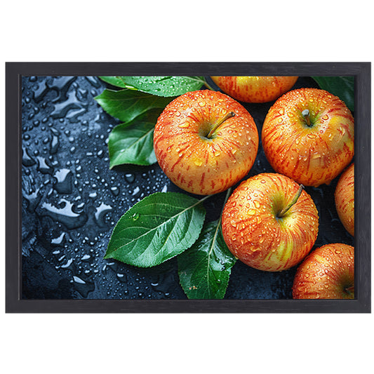 Glanzende appels met waterdruppels canvas met baklijst
