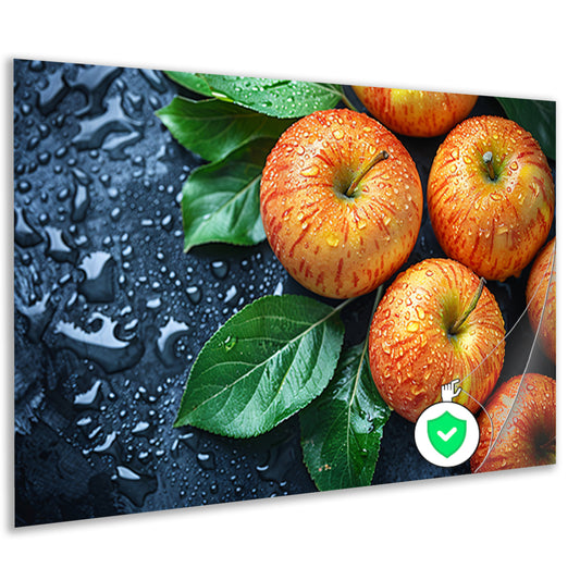 Glanzende appels met waterdruppels poster
