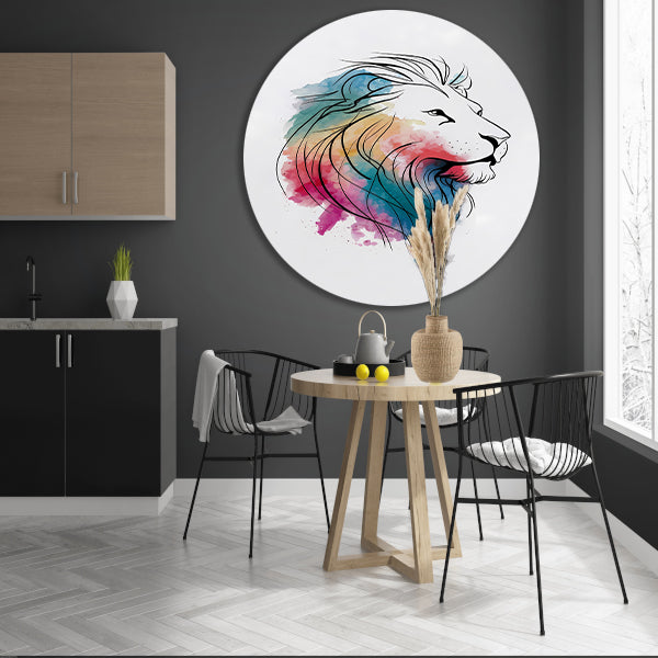 Abstracte aquarel leeuw in kleur forex muurcirkel