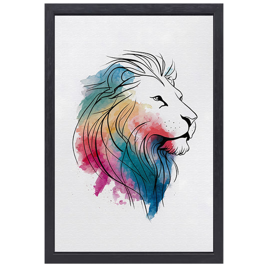 Abstracte aquarel leeuw in kleur canvas met baklijst
