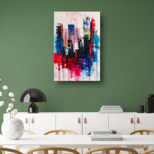 Abstract stadsgezicht met levendige kleuren poster