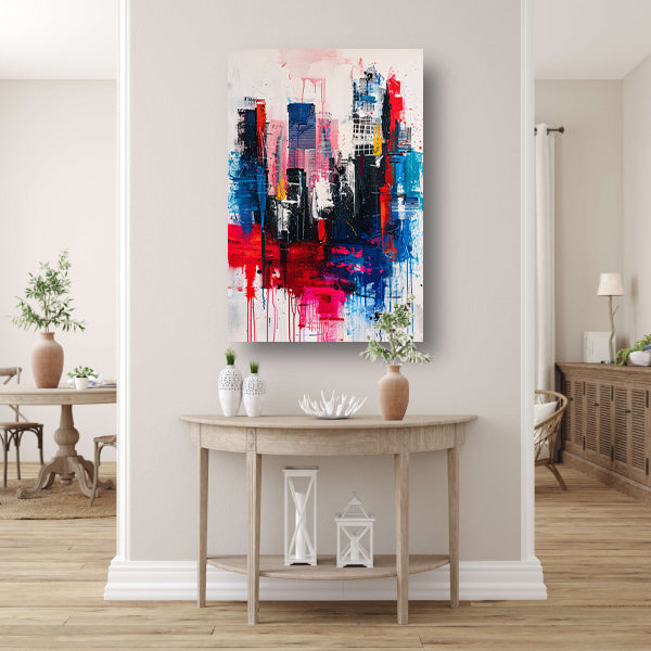 Abstract stadsgezicht met levendige kleuren poster