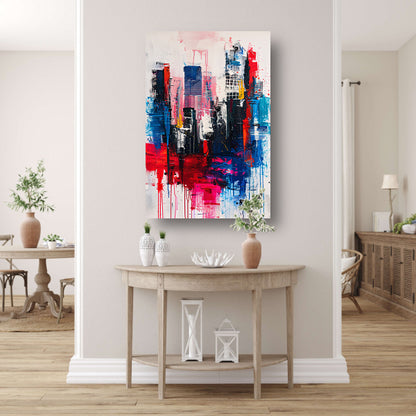 Abstract stadsgezicht met levendige kleuren poster