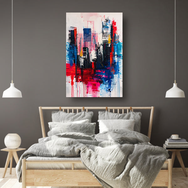 Abstract stadsgezicht met levendige kleuren poster