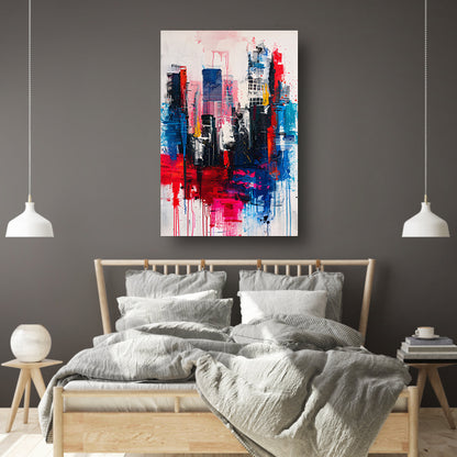 Abstract stadsgezicht met levendige kleuren poster