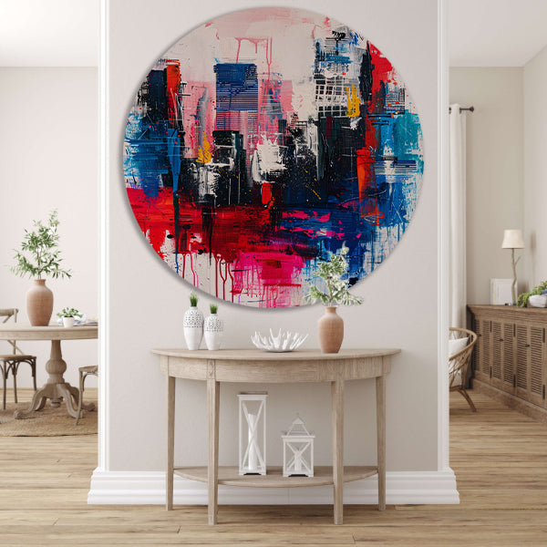 Abstract stadsgezicht met levendige kleuren forex muurcirkel
